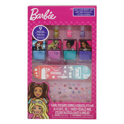 Townley Girl Mattel Barbie 9pc Girls Fashionista Non Toxic Nail Polish Manicure Pedicure Playset with Nail Stickers, Multicolor, Ages 3+