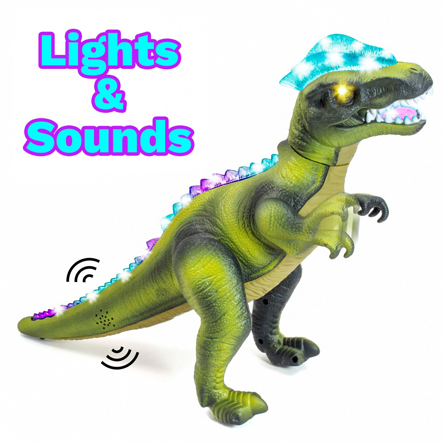 Kidplokio RC Remote Control Green T Rex Dinosaur Toys with LED Lights, Sounds, Boys, Ages 3+