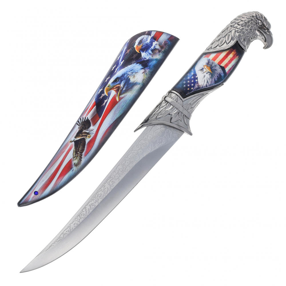 ASR Outdoor American Flag Fixed Blade Hunting Knife Patriotic Gift Bald Eagle