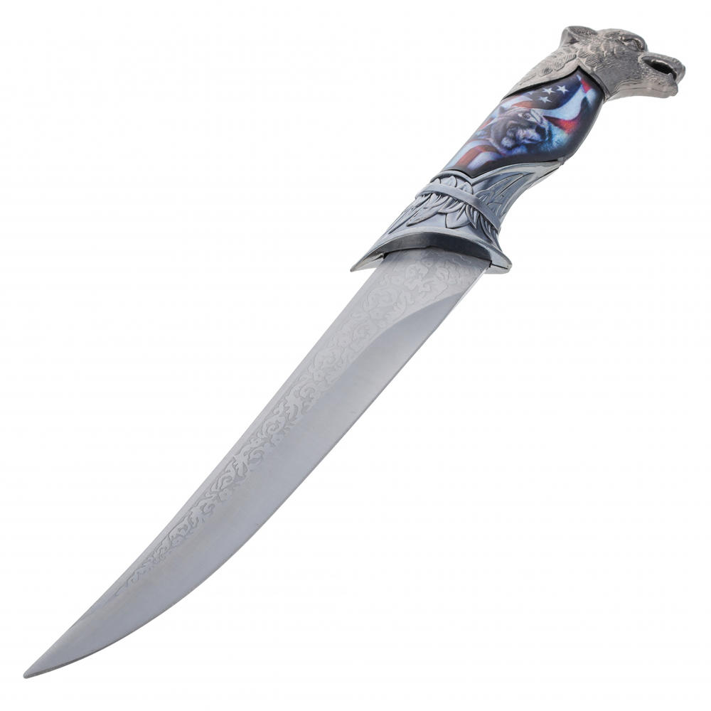 ASR Outdoor American Flag Fixed Blade Hunting Knife Patriotic Gift Wolf Howling Design