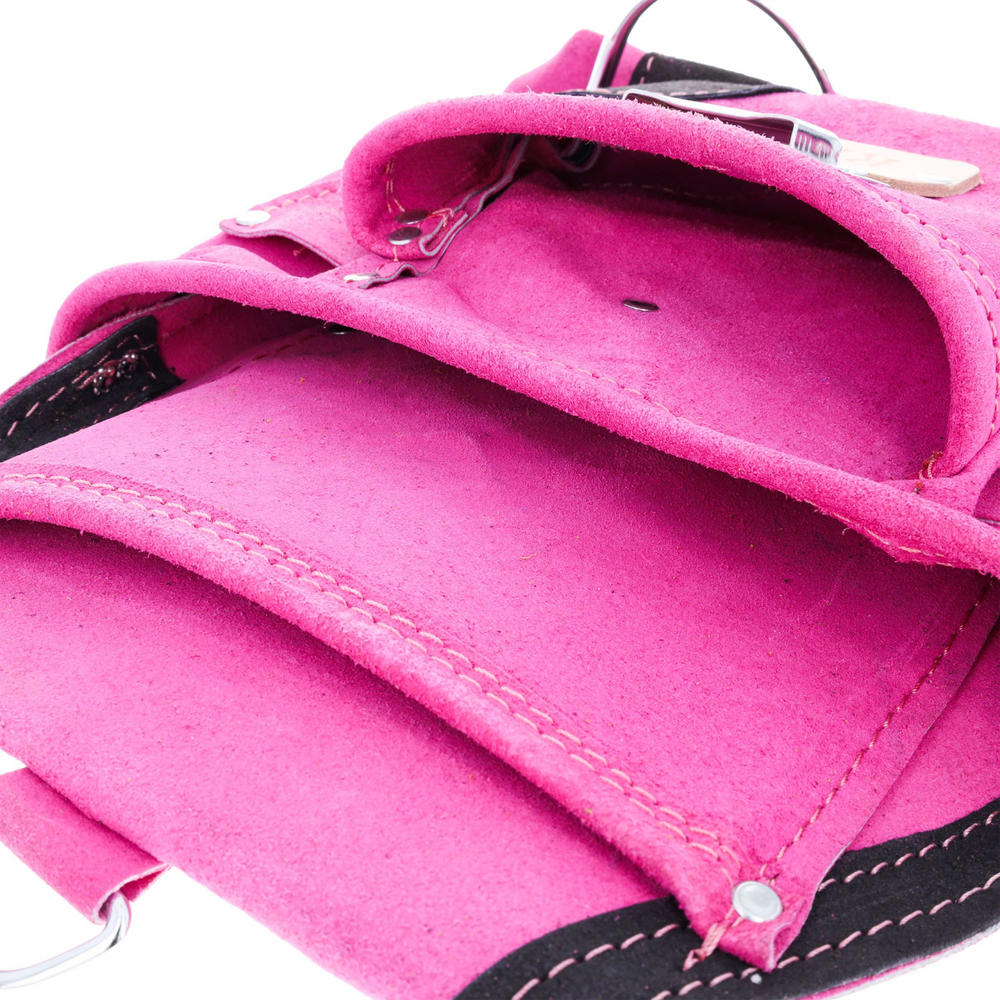 Universal Tool 10 Pocket Tool Belt Pouch Heavy Duty Pink Suede Leather Fits Hammer And Nails