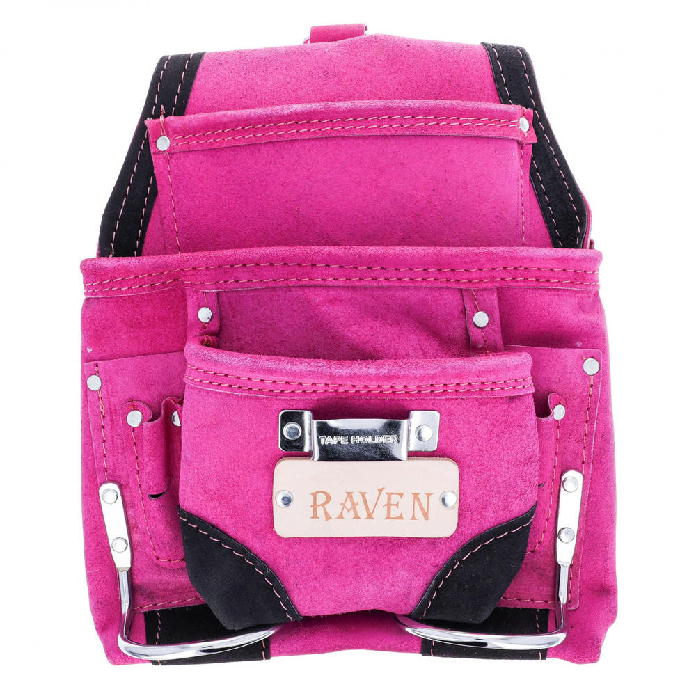 Universal Tool 10 Pocket Tool Belt Pouch Heavy Duty Pink Suede Leather Fits Hammer And Nails