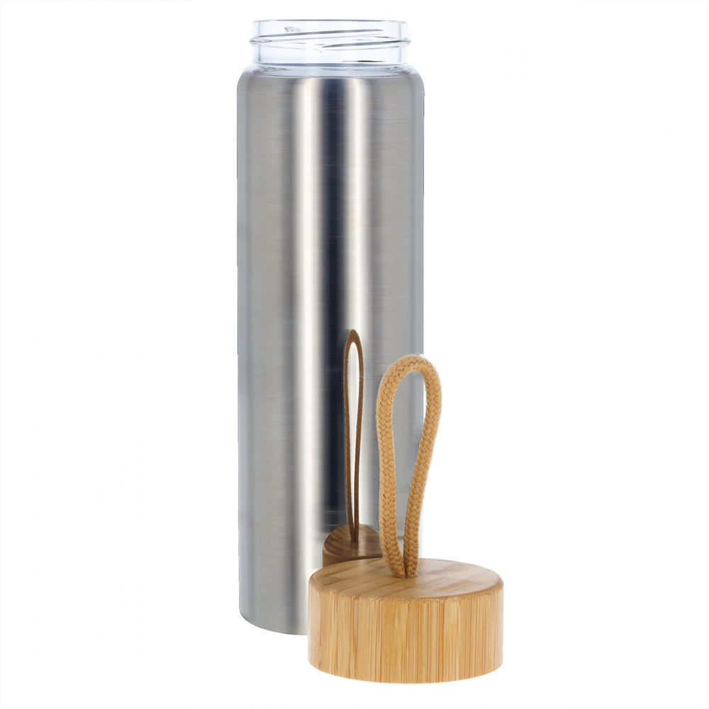 ASR Outdoor Chrome Finish Leak Proof Glass Water Bottle 23oz with Bamboo Lid