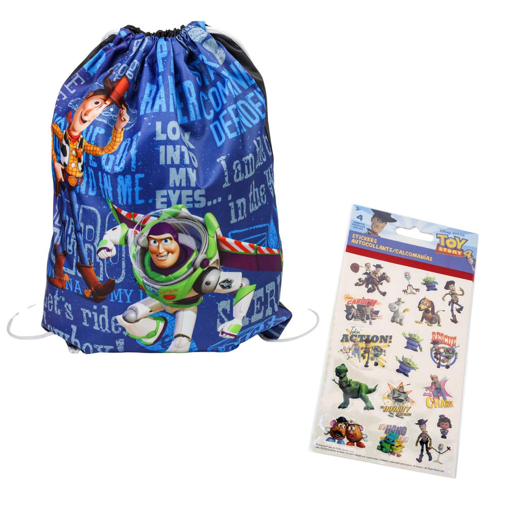 Legacy Licensing Partners Toy Story 4 Kids Cinch Bag Travel Backpack with 4pc Sticker Sheet Bundle Set