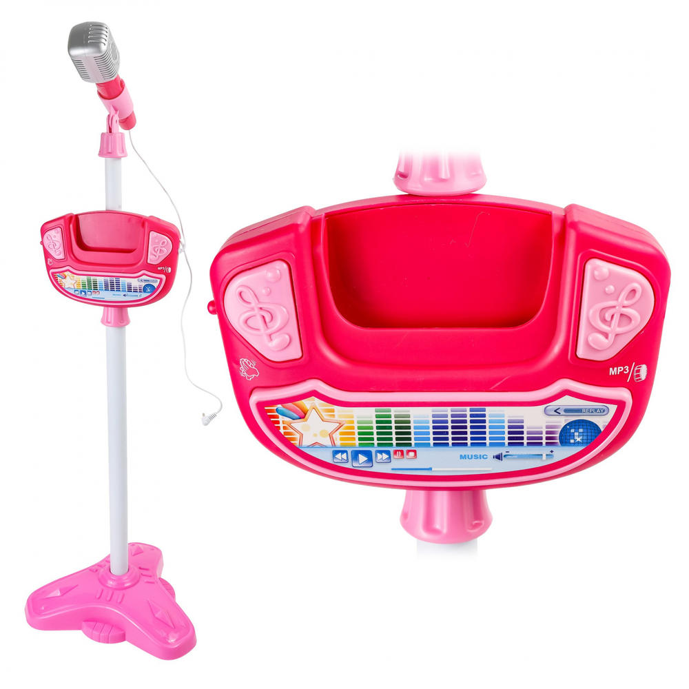 Kidplokio Pink Musical Microphone Pretend Play Karaoke Machine Kids MP3 Player