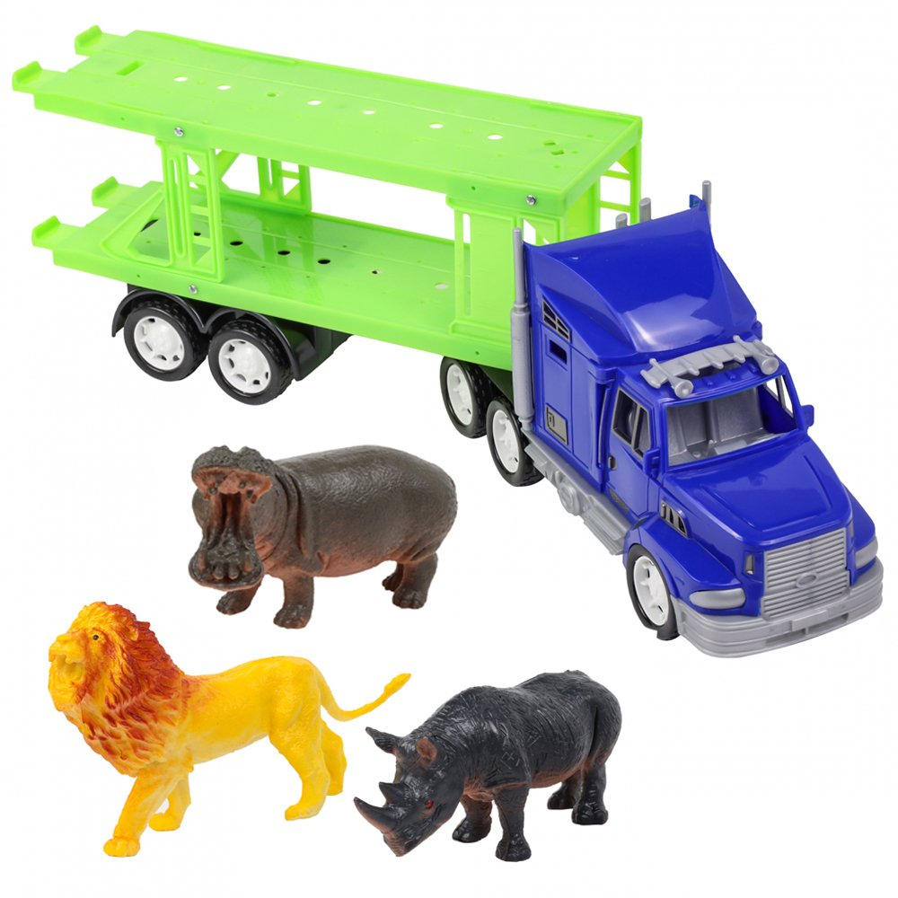 Kidplokio Wild Safari Zoo Animals Playset Transport Toy Truck Boys 3 and Up