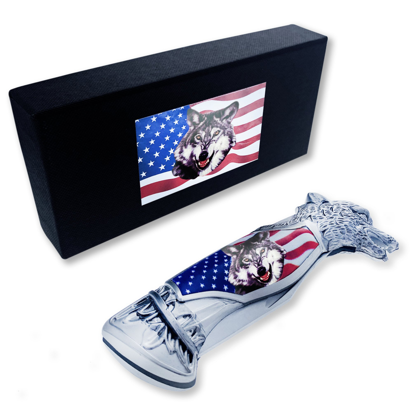 ASR Outdoor Wolf Head Back Lock Pocket Knife Collectible Dagger 8 Inch Overall