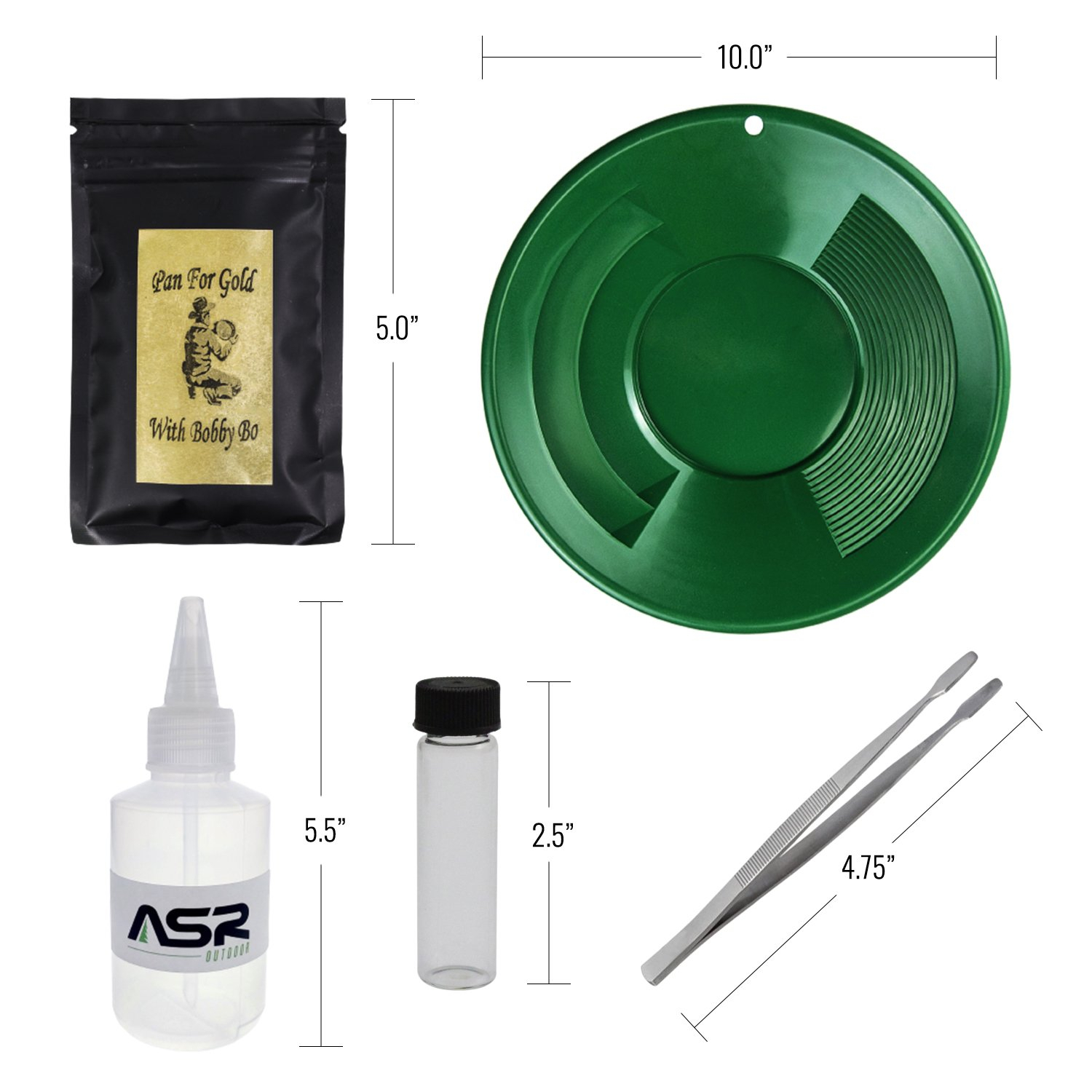 ASR Outdoor Gold Panning Kit Beginner Prospecting Equipment and Paydirt 6pc