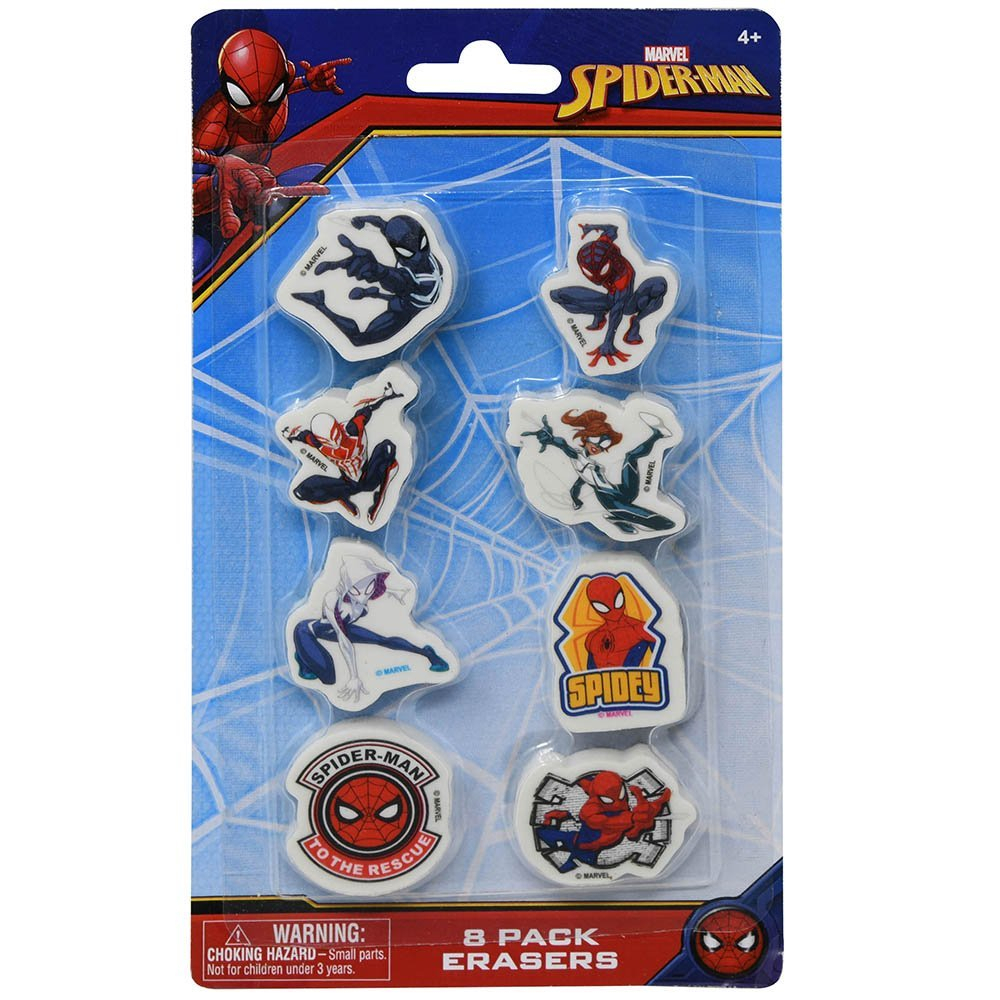 Marvel Spiderman 8pc Eraser Pack School Supplies Stocking Stuffer Boys Age 4 Up