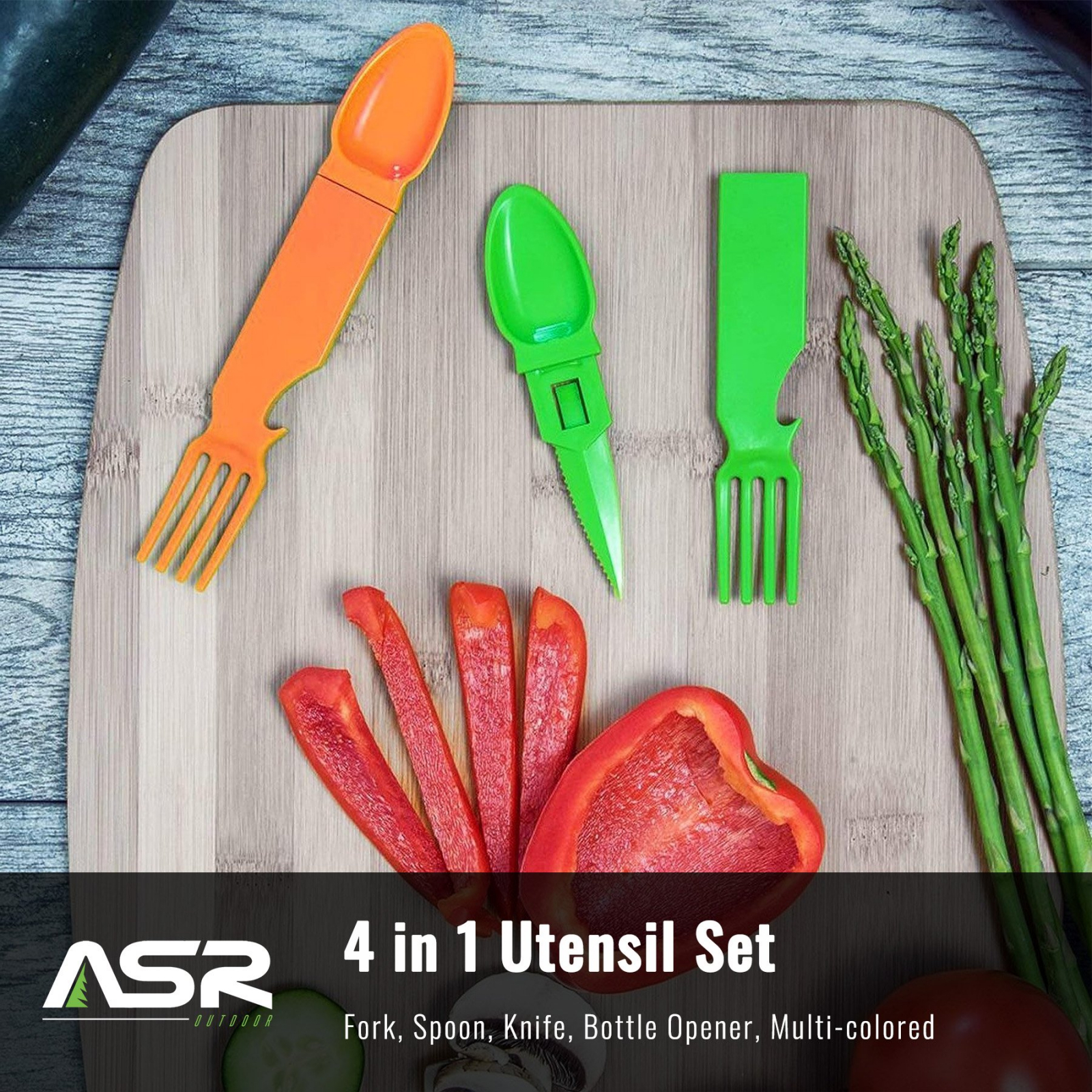 ASR Outdoor Snapatite 3 in 1 Utensil Lightweight Pocket Travel Cutlery Green