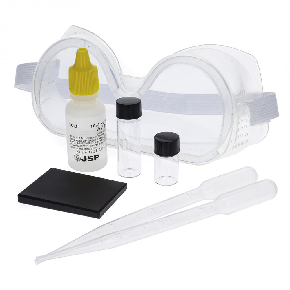 ToolTreaux 10k Gold Acid Testing Kit with Safety Glasses Testing Stone Pipettes Glass Vials, 7pc