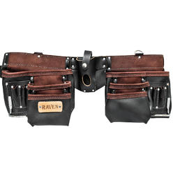 ToolTreaux Heavy Duty 13 Pocket Leather Tool Belt with 2 Steel Hammer Loops, Black Brown