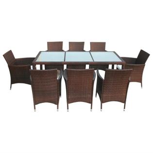 43117 vidaXL 9 Piece Outdoor Dining Set with Cushions Poly Rattan Brown