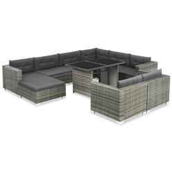vidaXL 10 Piece Garden Lounge Set with Cushions Poly Rattan Gray Grey