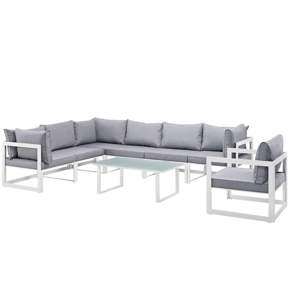 Modway Fortuna 8 Piece Outdoor Patio Sectional Sofa Set - White Gray