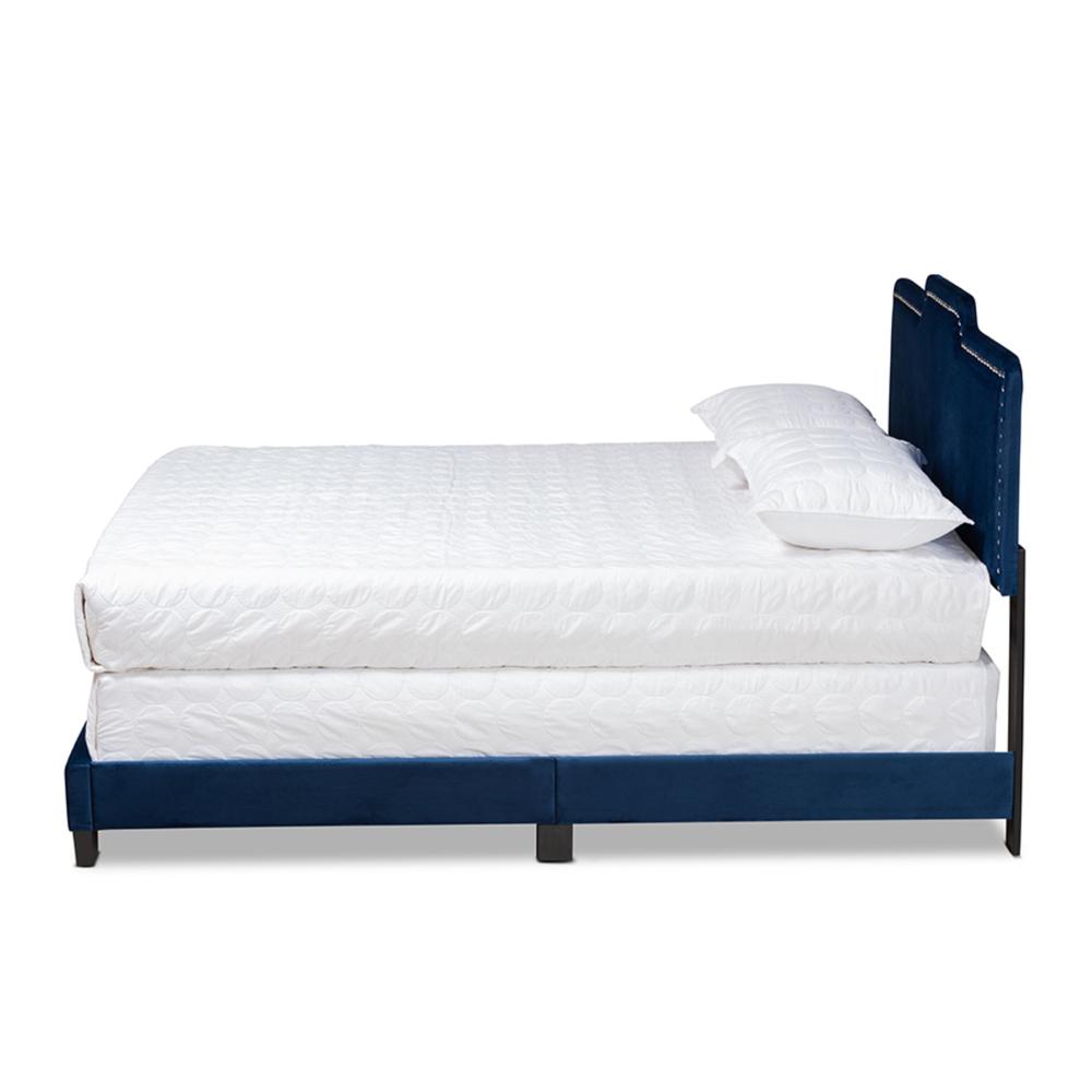 Baxton Studio Benjen Modern and Contemporary Glam Navy Blue Velvet Fabric Upholstered Full Size Panel Bed