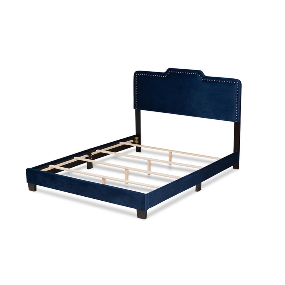 Baxton Studio Benjen Modern and Contemporary Glam Navy Blue Velvet Fabric Upholstered Full Size Panel Bed