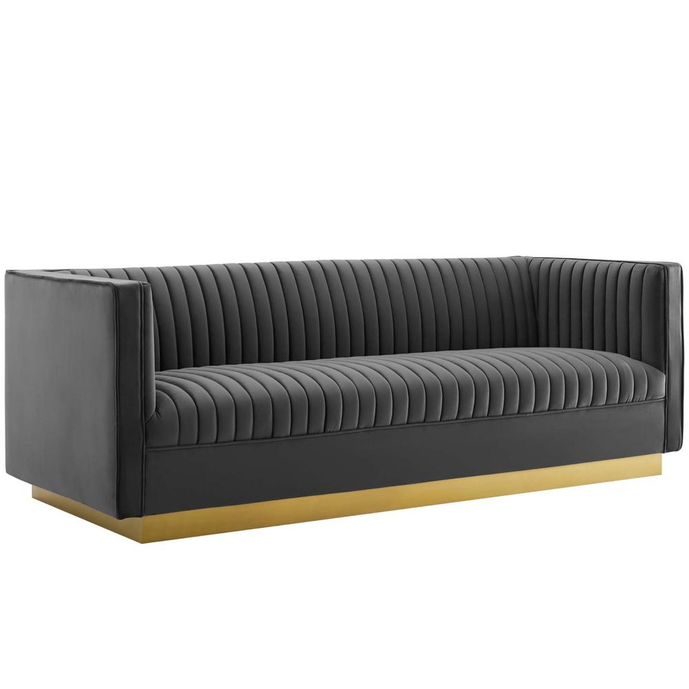 Ergode Sanguine Vertical Channel Tufted Upholstered Performance Velvet Sofa and Armchair Set - Gray