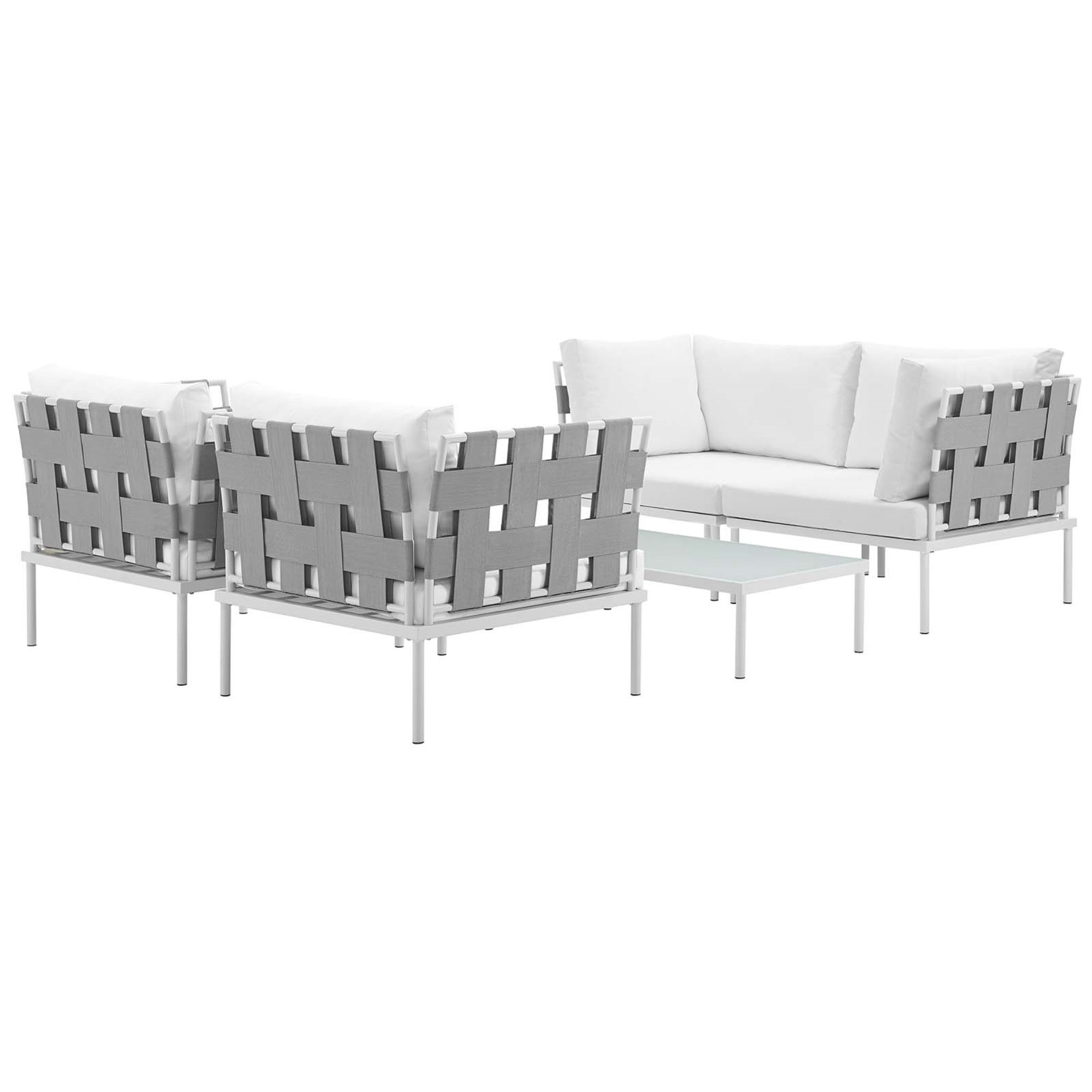 Ergode Harmony 5  Piece Outdoor Patio Aluminum Sectional Sofa Set - White White
