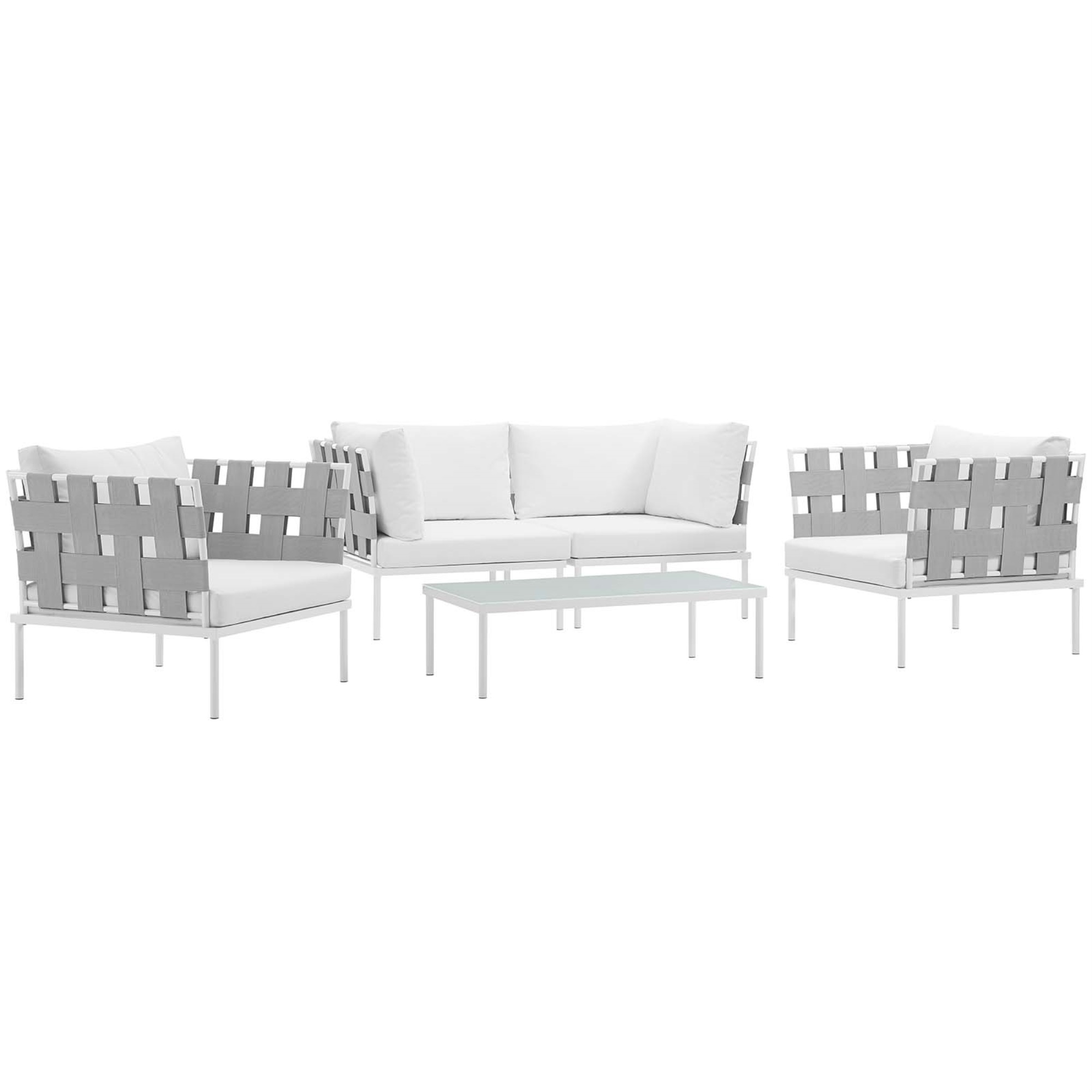 Ergode Harmony 5  Piece Outdoor Patio Aluminum Sectional Sofa Set - White White