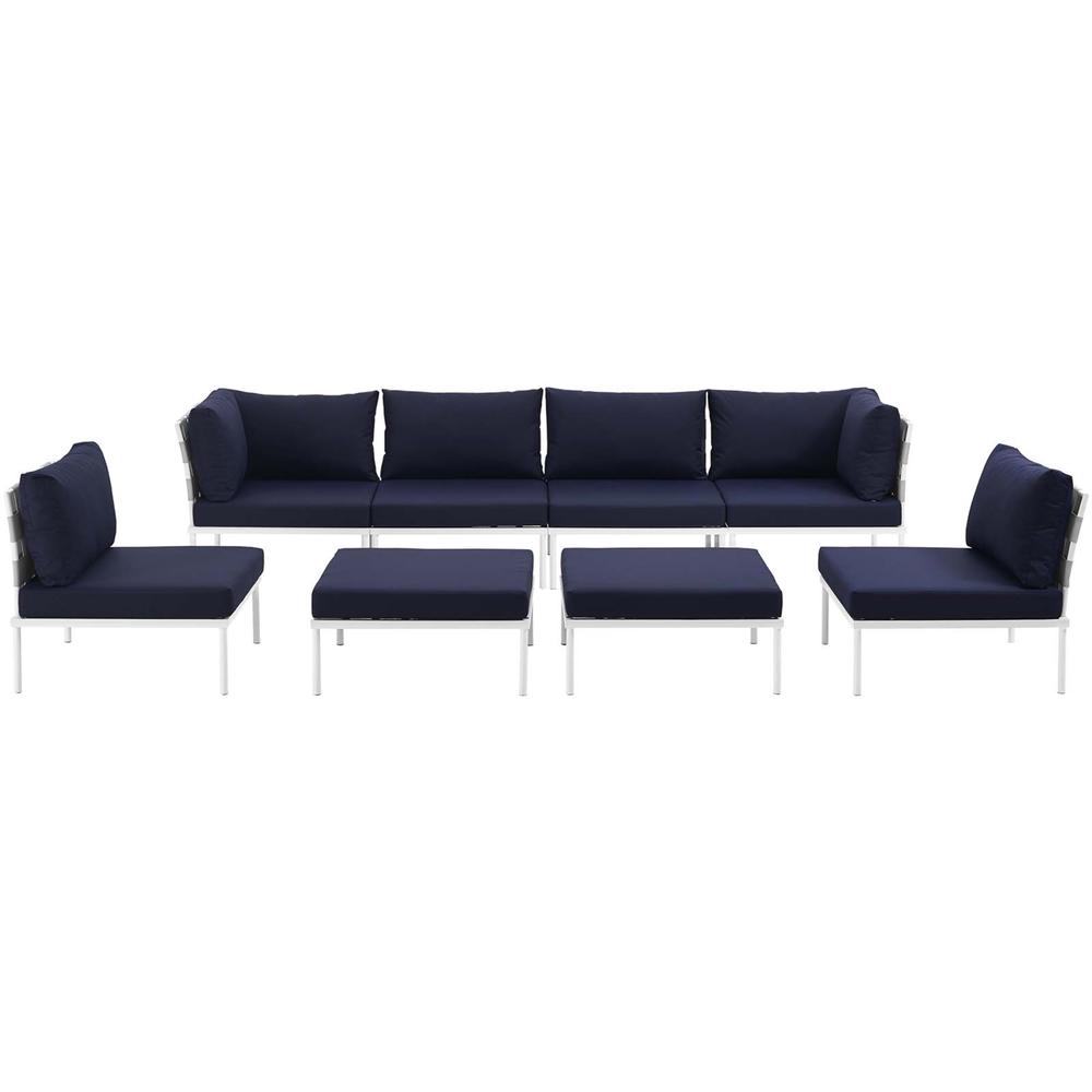 Ergode Harmony 8 Piece Outdoor Patio Aluminum Sectional Sofa Set - White Navy
