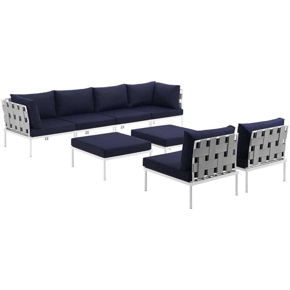 Ergode Harmony 8 Piece Outdoor Patio Aluminum Sectional Sofa Set - White Navy