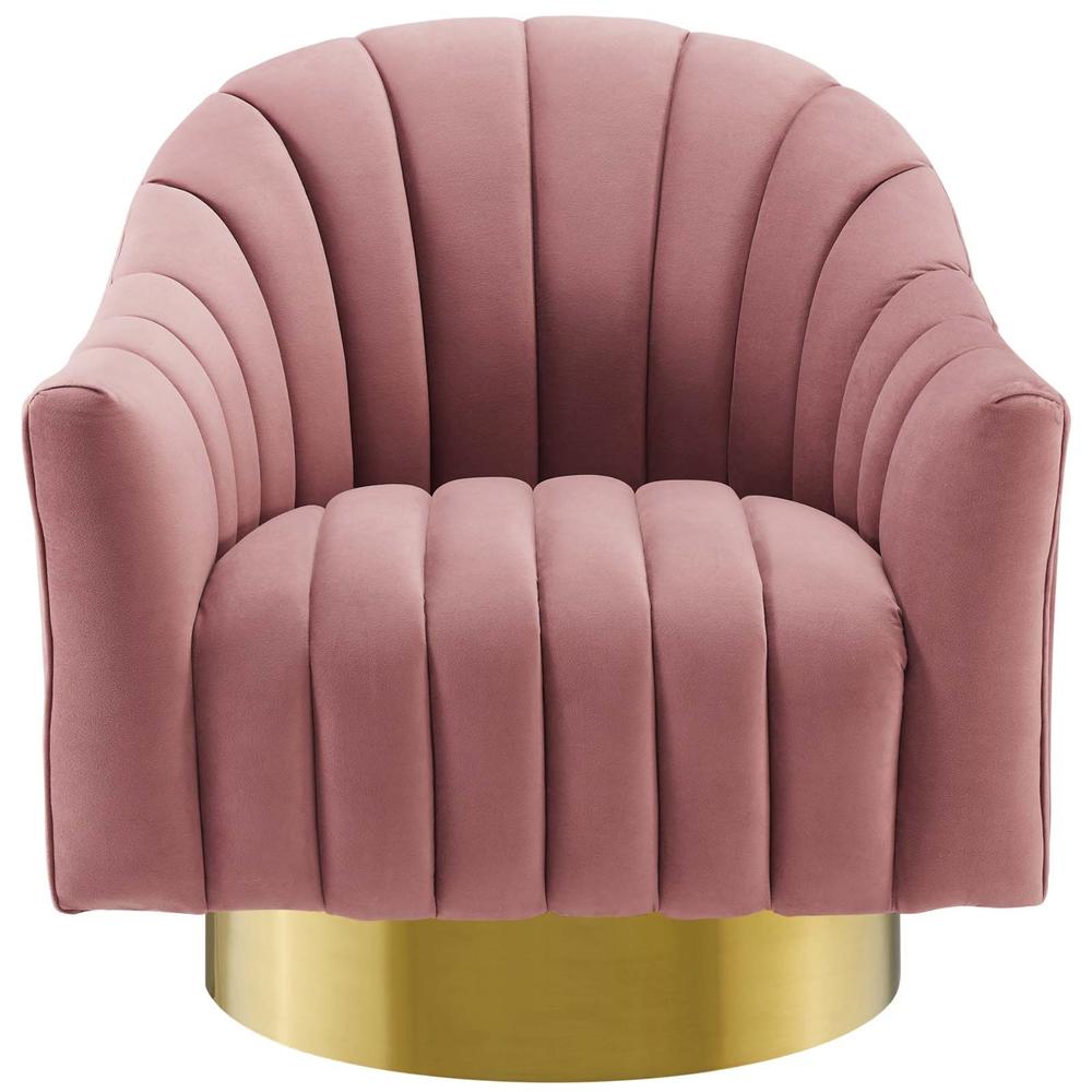 Ergode Buoyant Vertical Channel Tufted Accent Lounge Performance Velvet Swivel Chair - Dusty Rose