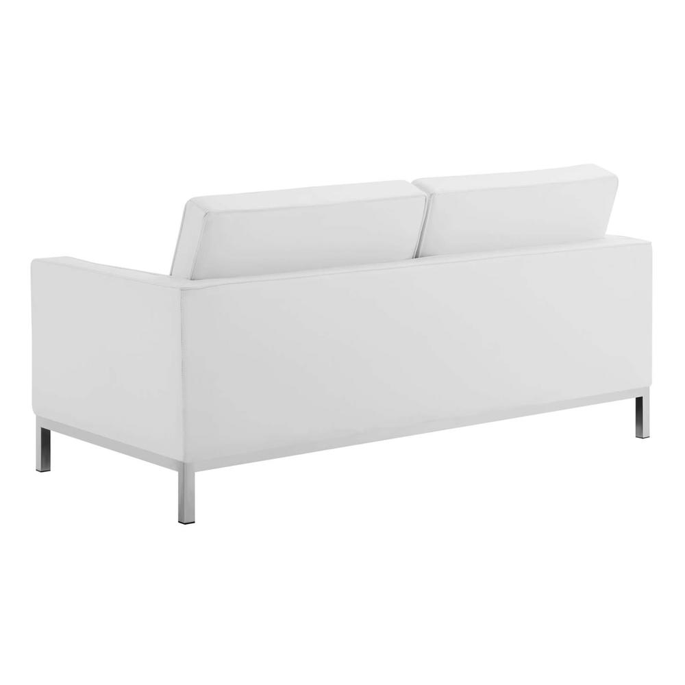 Ergode Loft Tufted Upholstered Faux Leather Sofa and Loveseat Set - Silver White