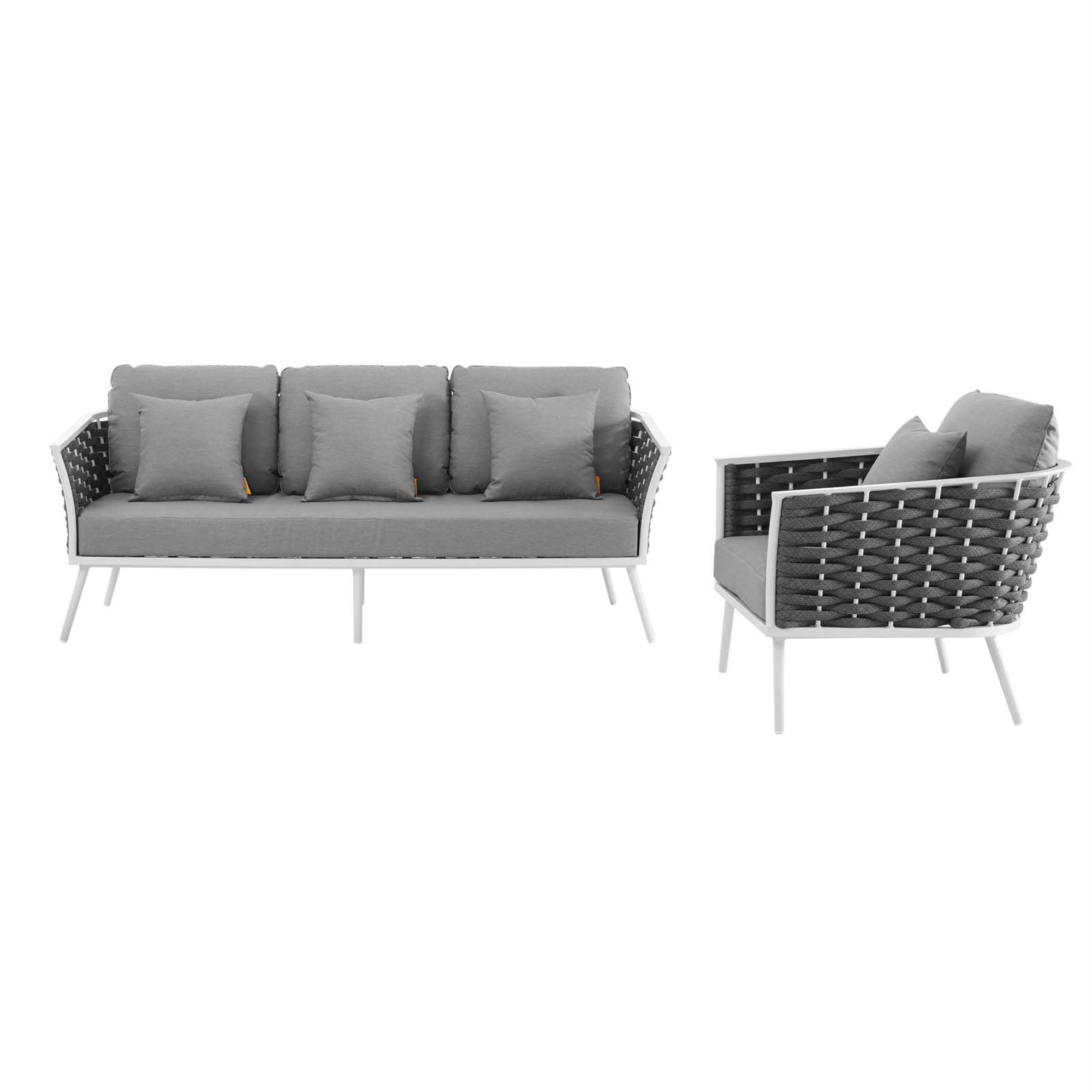 Ergode Stance 2 Piece Outdoor Patio Aluminum Sectional Sofa Set - White Gray