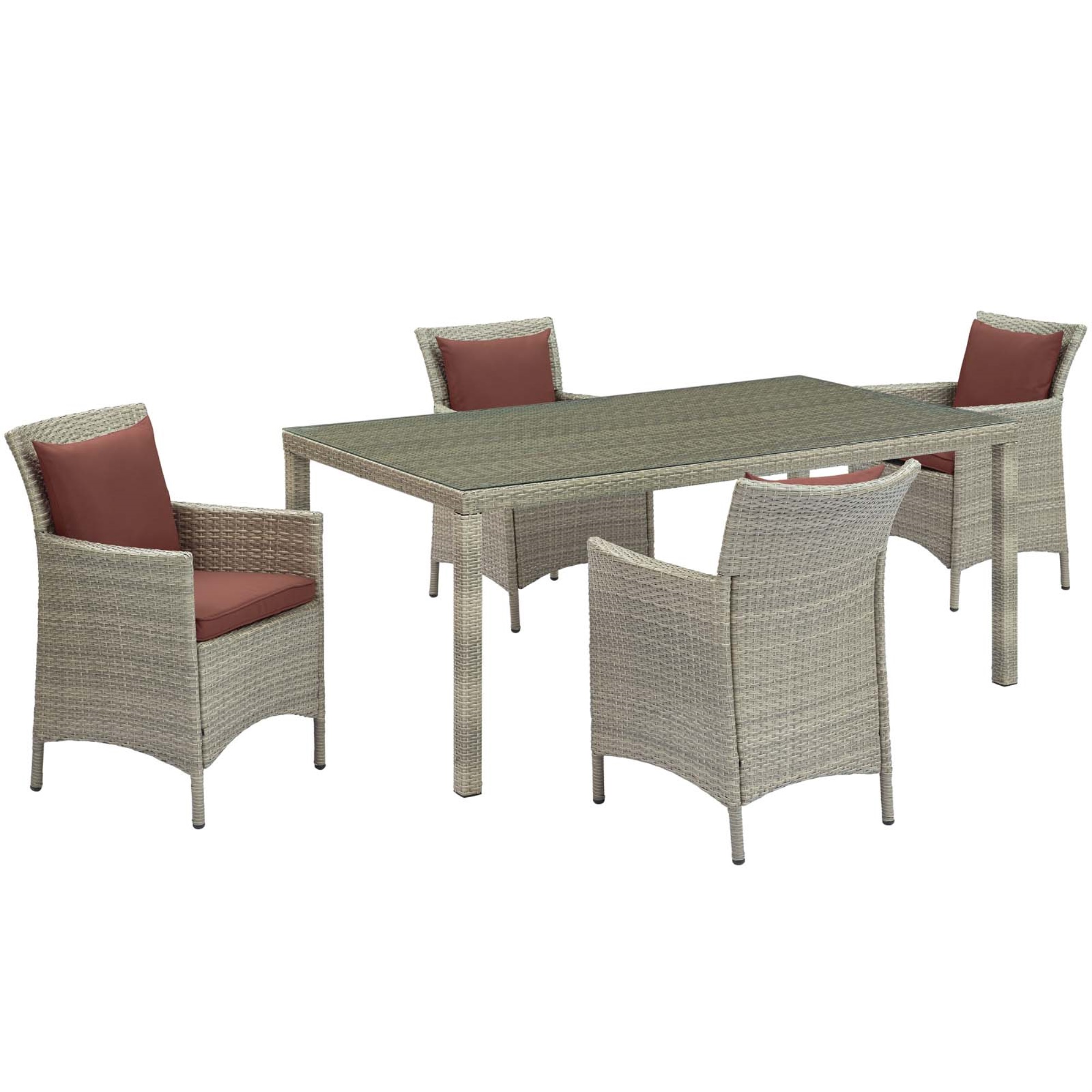 Ergode Conduit Outdoor Patio Dining Collection - Transitional Style, UV-Resistant Wicker Rattan, Weatherproof, 5 Piece Set