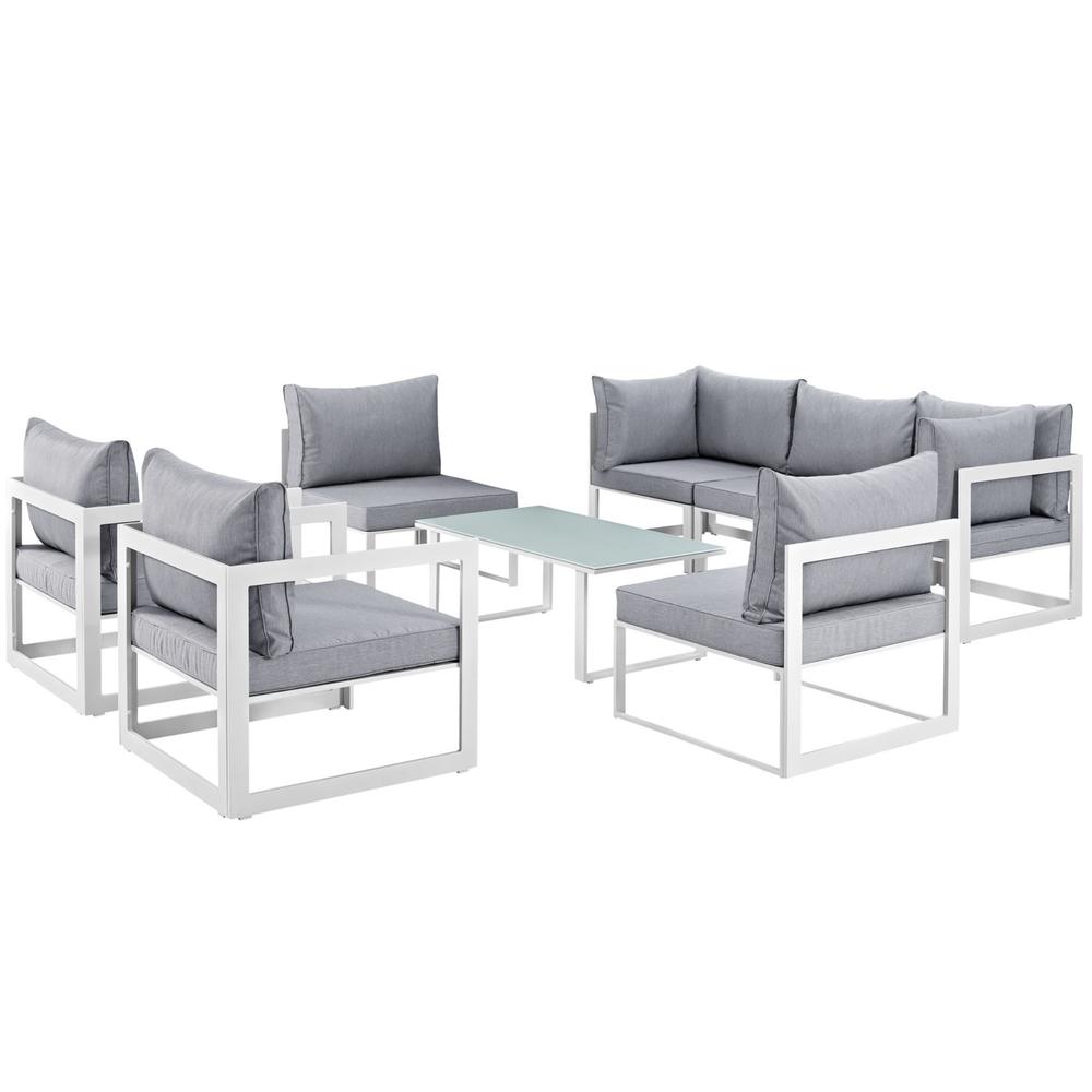 Ergode Fortuna 8 Piece Outdoor Patio Sectional Sofa Set - White Gray
