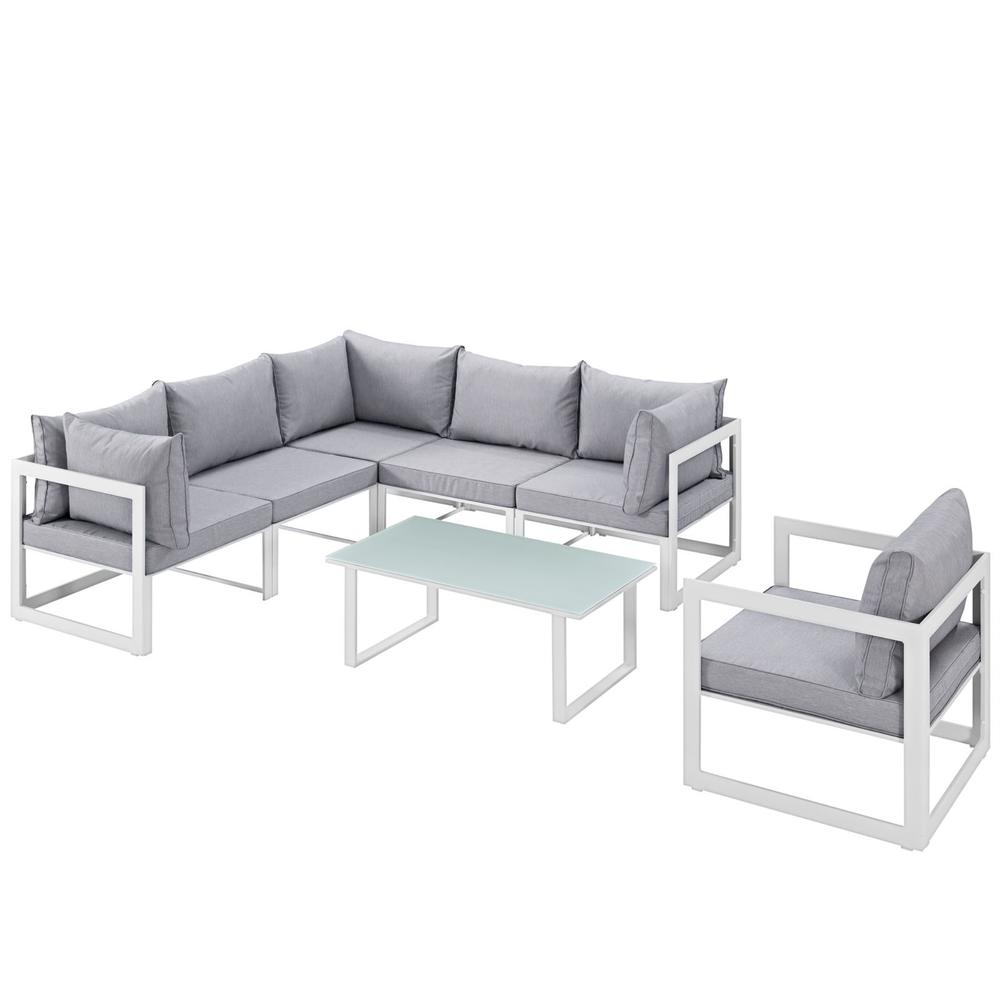 Ergode Fortuna 7 Piece Outdoor Patio Sectional Sofa Set - White Gray