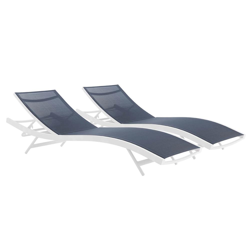 Ergode Glimpse Outdoor Patio Mesh Chaise Lounge Set of 2 - White Navy