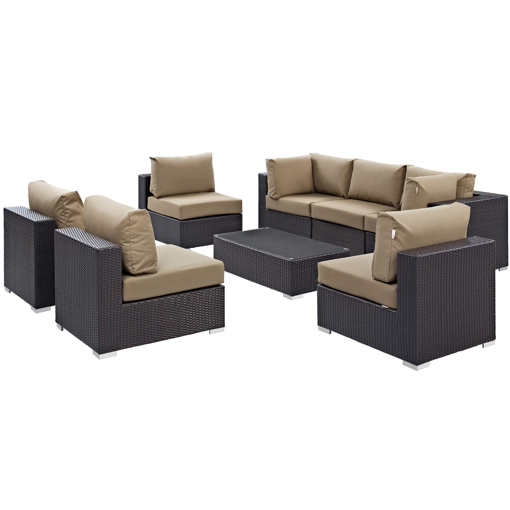 Ergode Convene Outdoor Sectional Set - Adjustable, Weather-Resistant, 8-Piece Patio Furniture with Armless Sections, Coffee Tab