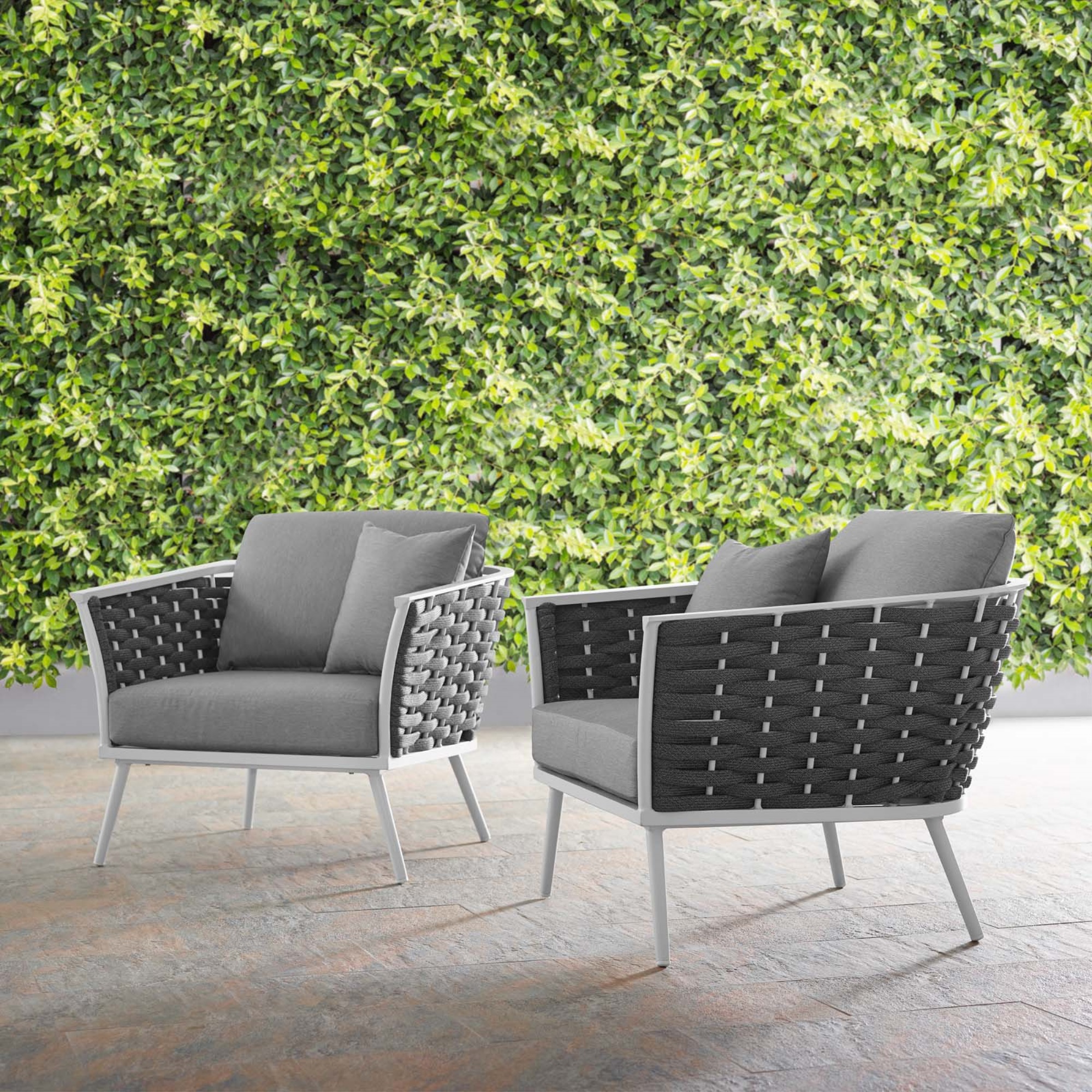 Ergode Stance Armchair Outdoor Patio Aluminum Set of 2 - White Gray