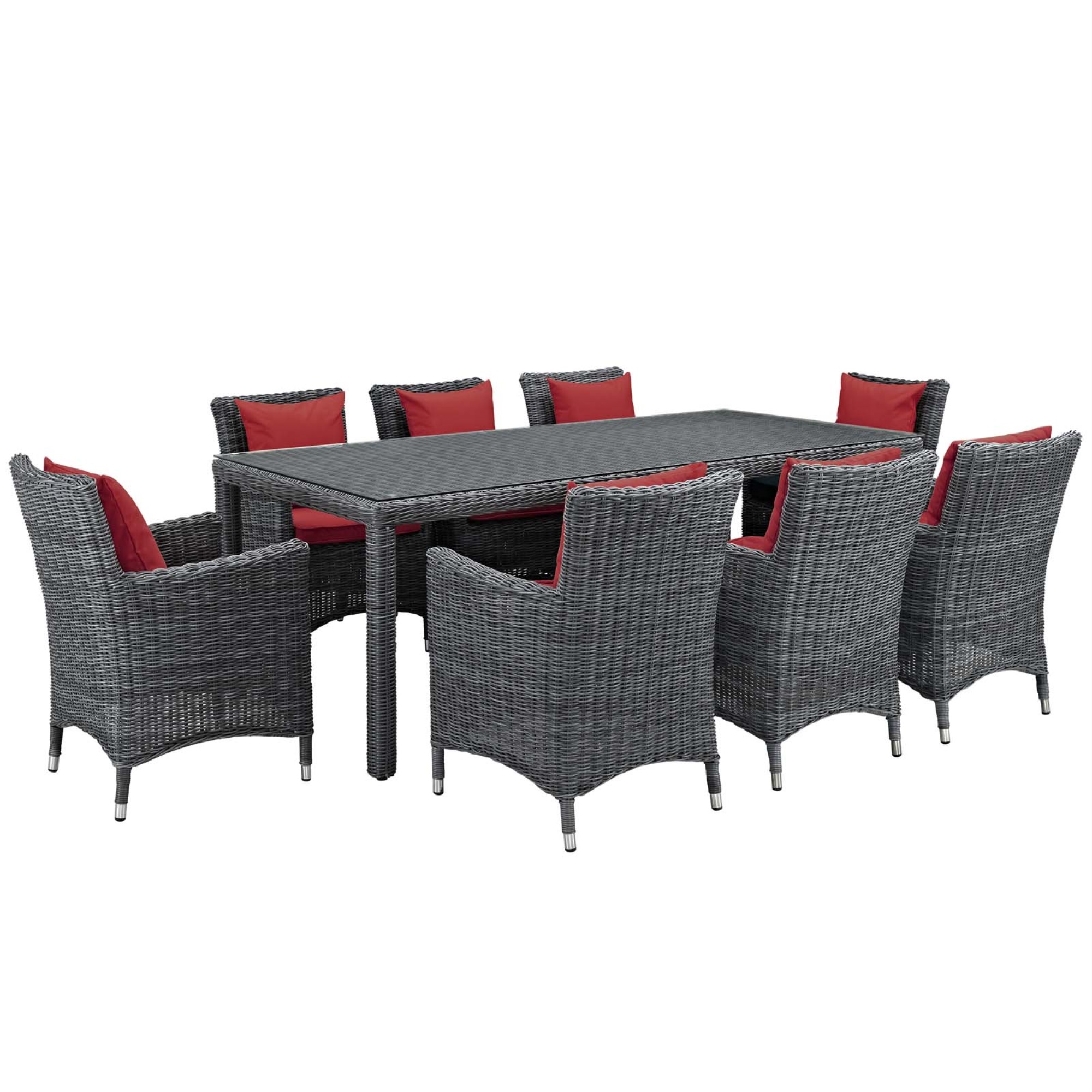 Ergode Ultimate Outdoor Comfort: Summon 9-Piece Patio Dining Set with Sunbrella Cushions & Two-Tone Rattan Weave
