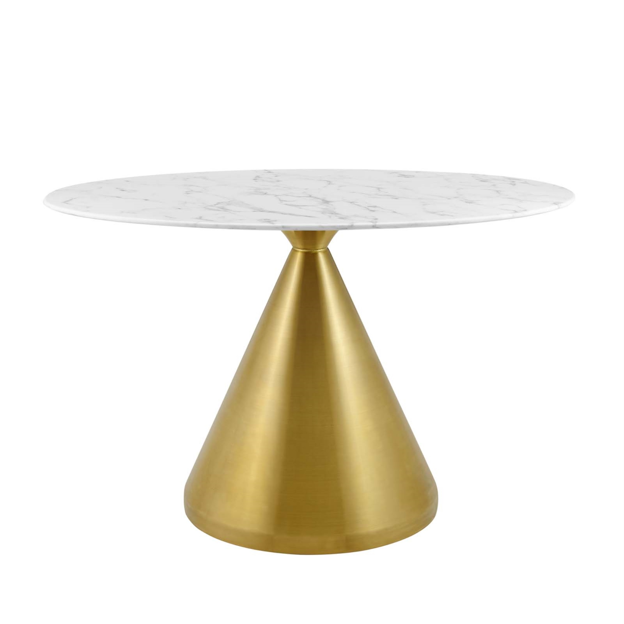 Ergode Tupelo 48" Dining Table - Modern Style, Mid-Century Charm, Artificial Marble Top, Gold Metal Base, Scratch-Resistant Fin