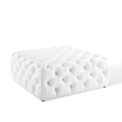 Ergode Amour Tufted Button Large Square Faux Leather Ottoman - White