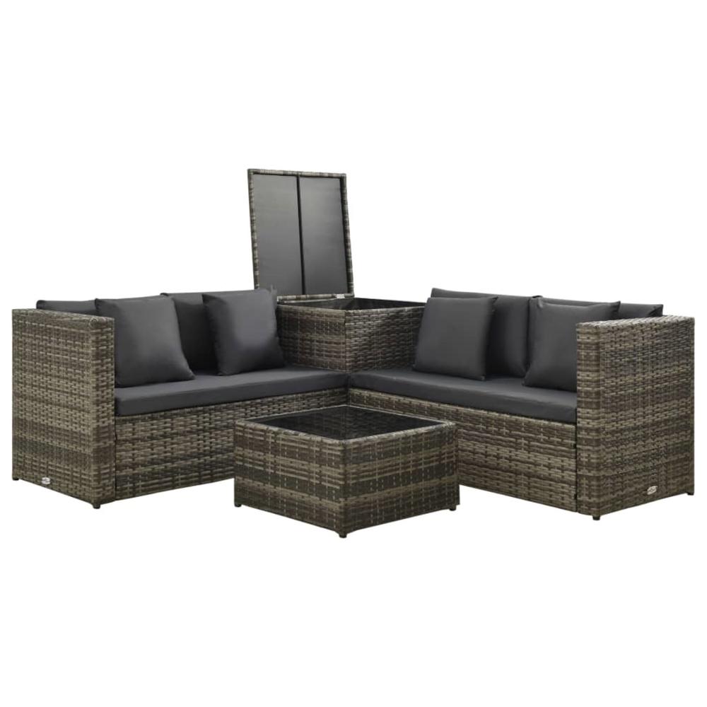 vidaXL 4 Piece Garden Lounge Set with Cushions Poly Rattan Gray Grey