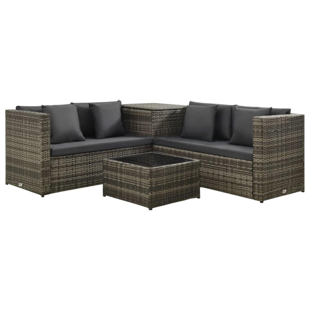 vidaXL 4 Piece Garden Lounge Set with Cushions Poly Rattan Gray Grey