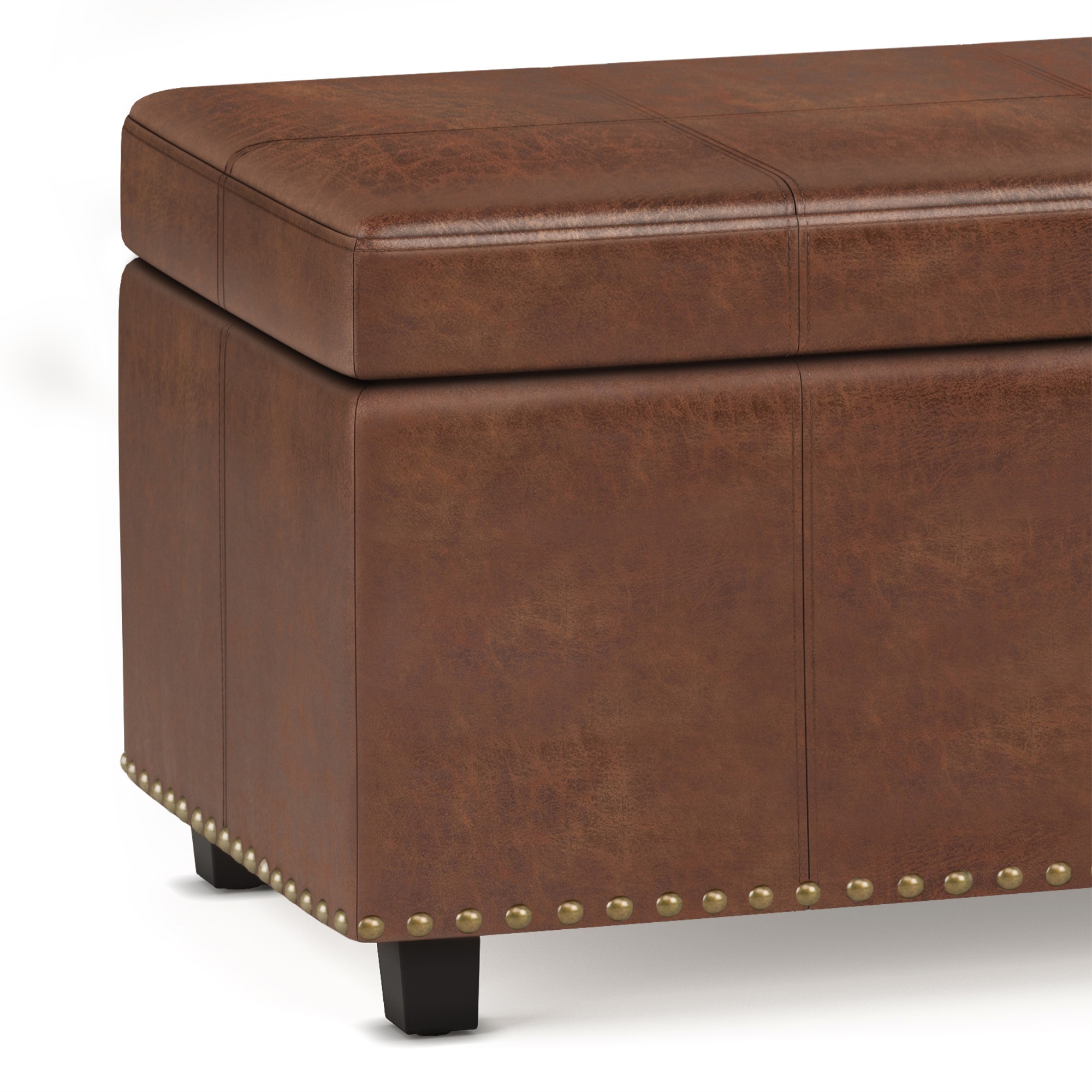Kingsley Large Storage Ottoman, Distressed Leather Ottoman Rectangle