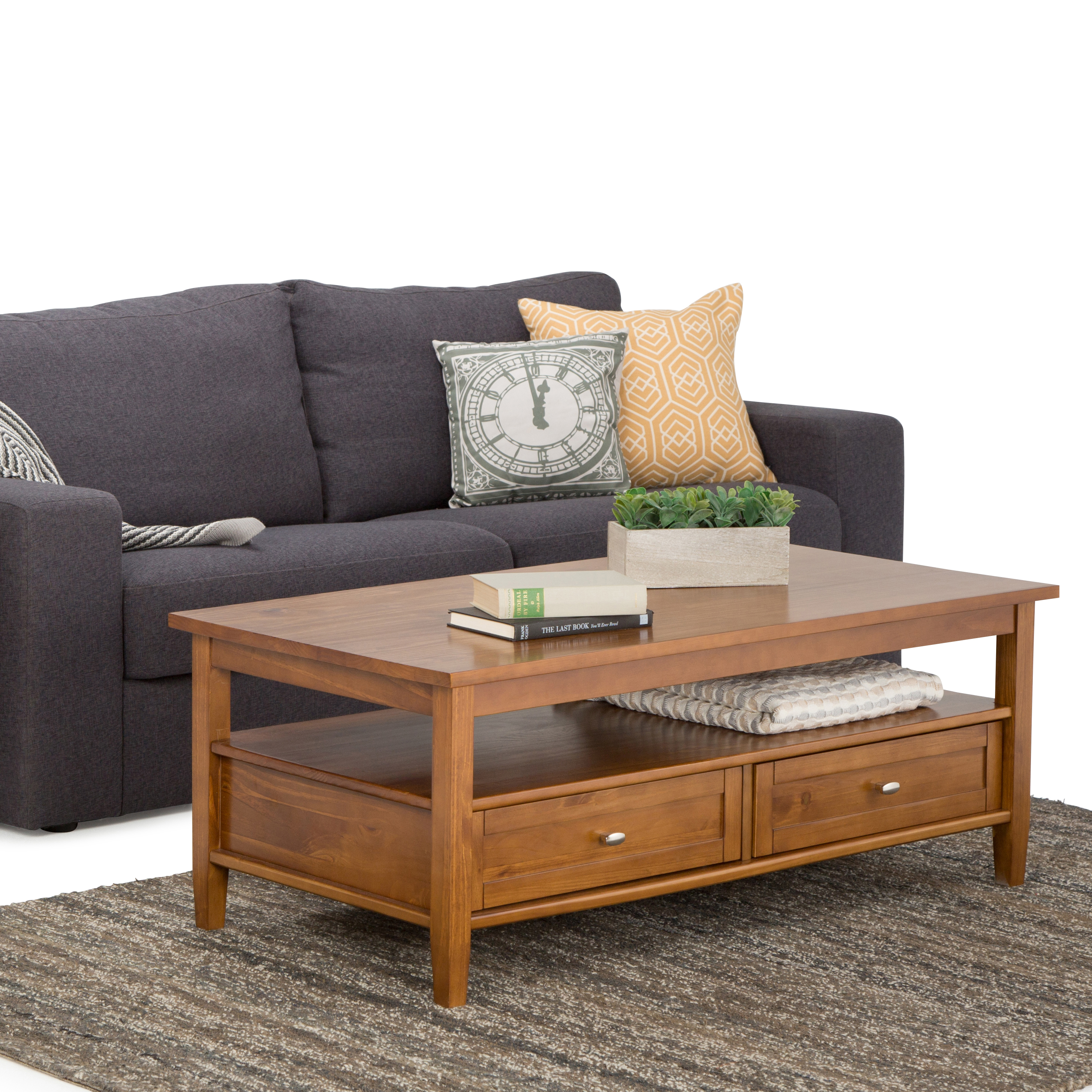 Simpli Home Warm Shaker SOLID WOOD 48 inch Wide Rectangle Transitional Coffee Table in Light Golden Brown