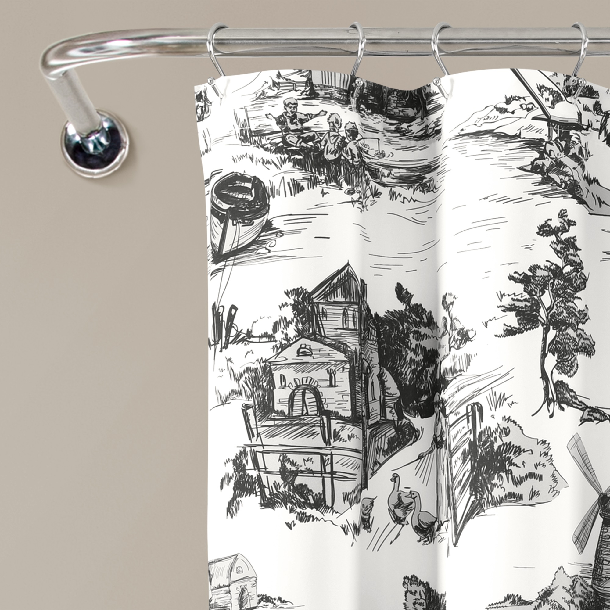 Lush Decor French Country Toile Shower, Toile Shower Curtain Black