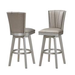 Pilaster Designs Tillotson Bar Swivel Stools, Beige Faux Leather & Champagne Wood