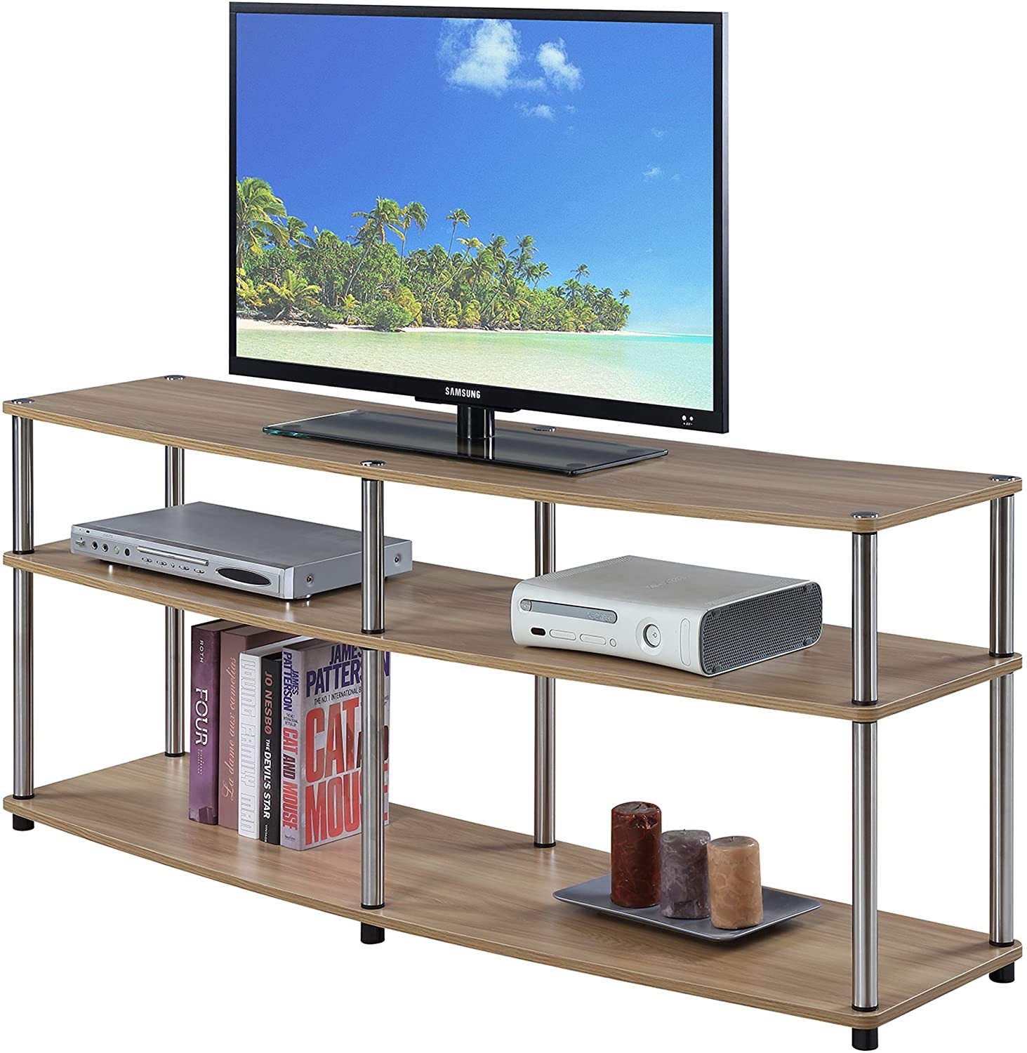 Convenience Concepts Designs2Go 3 Tier 60" TV Stand, Light Oak ( Pack of 2 )