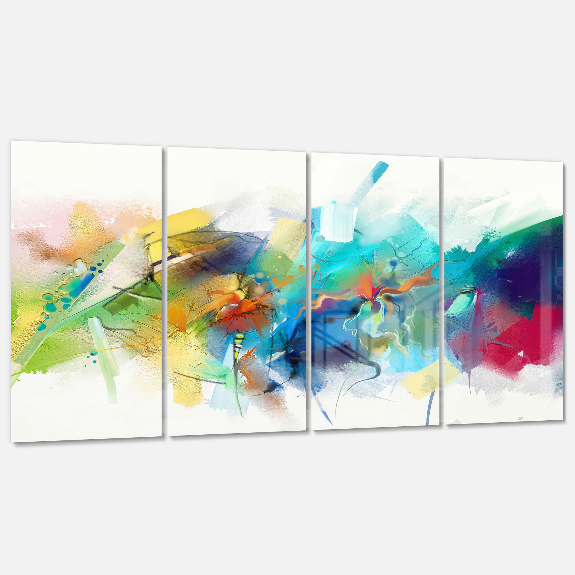 DESIGN ART Brush Stroke Colorful Oil Painting - Contemporary Painting Print on Wrapped Canvas set - 48x28 - 4 Panels