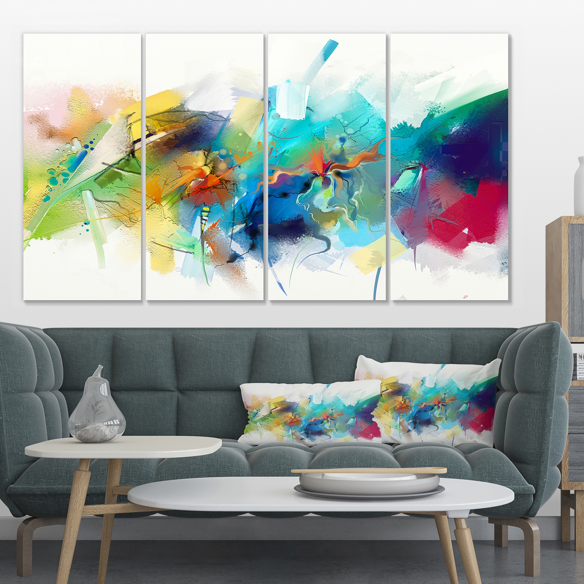 DESIGN ART Brush Stroke Colorful Oil Painting - Contemporary Painting Print on Wrapped Canvas set - 48x28 - 4 Panels