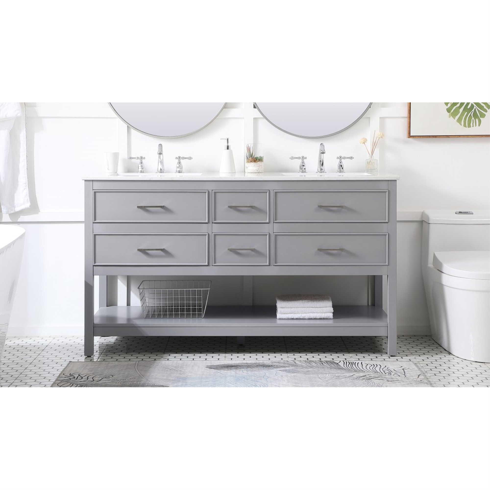 Elegant Decor 60 inch double bathroom vanity in gray