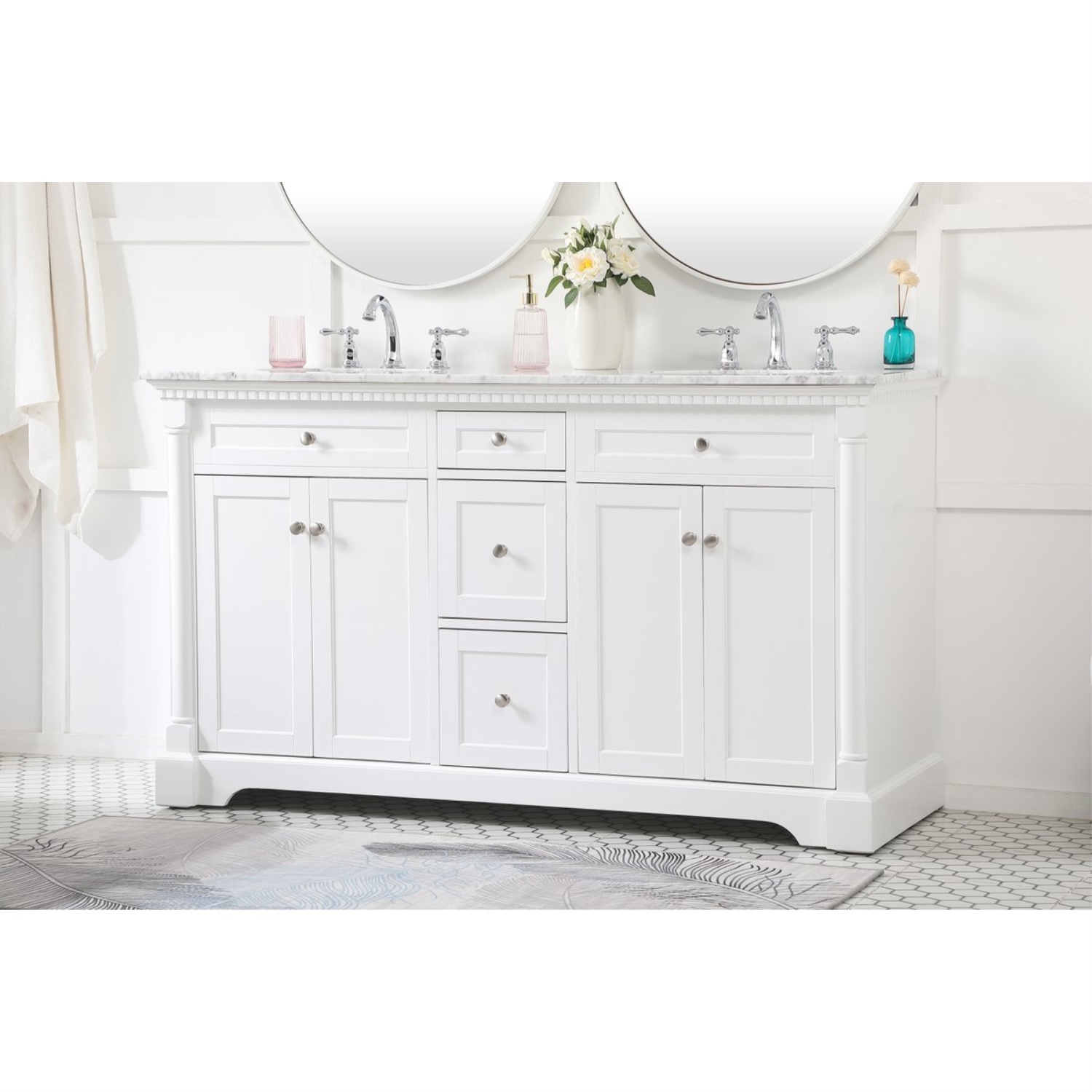 Elegant Decor 60 inch double bathroom vanity in White