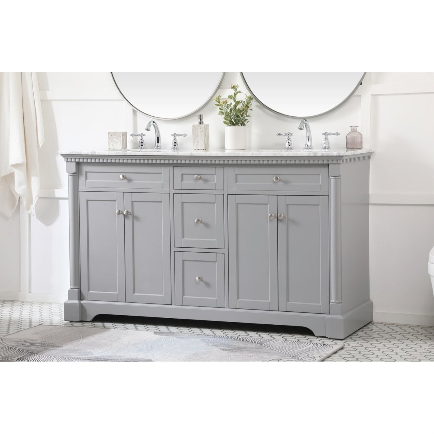 Elegant Decor 60 inch double bathroom vanity in Grey